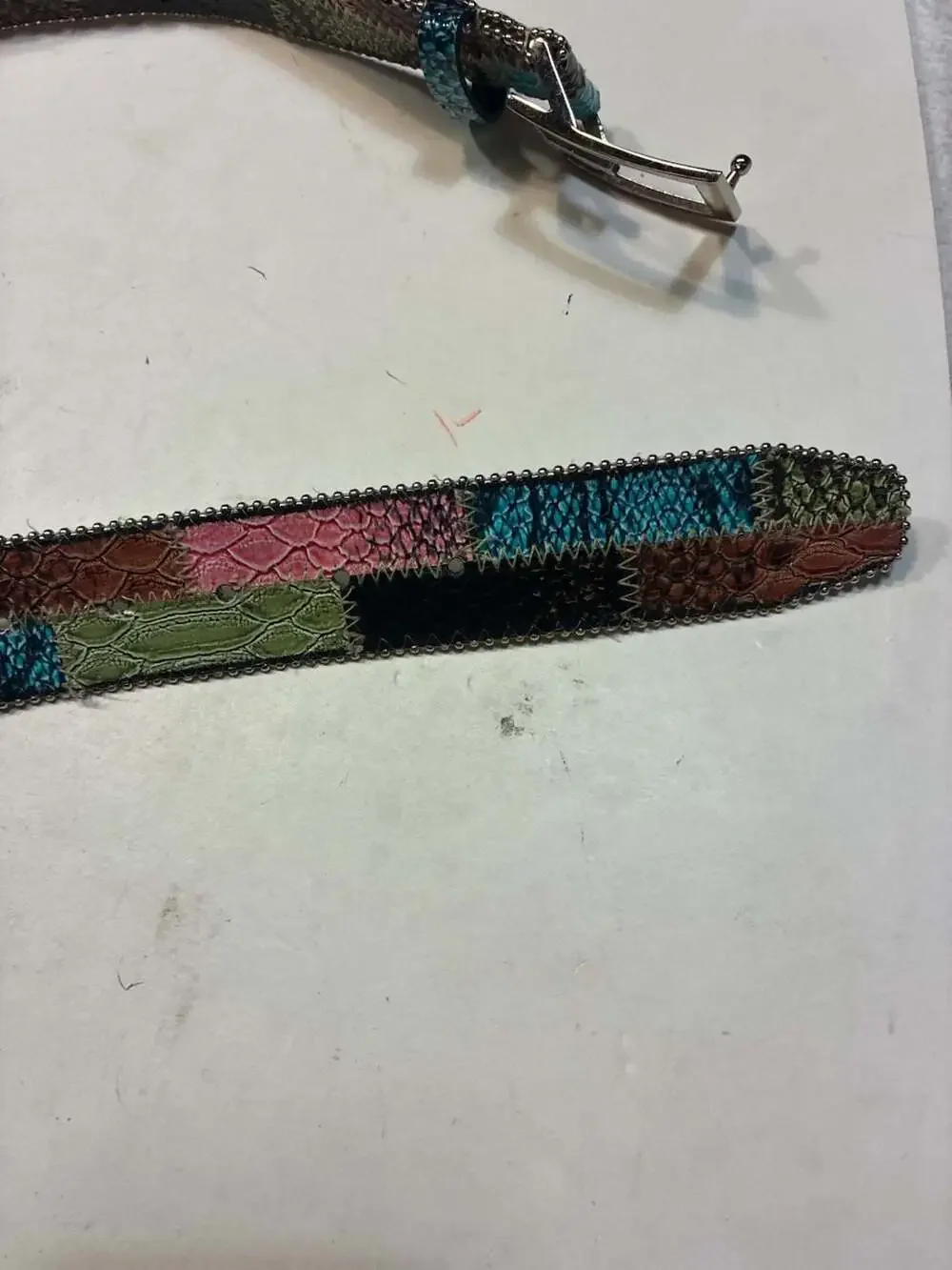 Guess Style 958006 Multicolor Faux Snakeskin Patchwork Rhinestone Studded Belt S